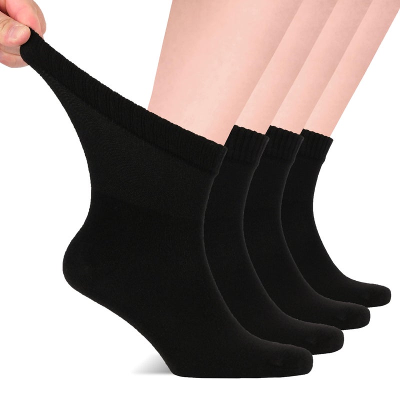 Hugh Ugoli Diabetic Socks for Men Loose Ankle Socks Rayon ExtraWide Thin Seamless Toe and NonBinding Top 4 Pairs Black Shoe Size 1113